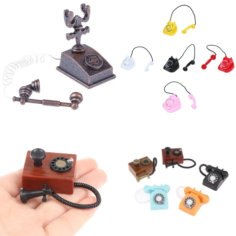 

Retro Desk Phone Vintage Telephone Dolls Houses Furniture Acc Decor Children Pretend Play Toy 1/12 Dollhouse Miniature Model Toy