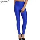 LJCUIYAO Женские однотонные флуоресцентные Блестящие Брюки Леггинсы из спандекса блестящие эластичные повседневные брюки для девушек эластичные с высокой талией