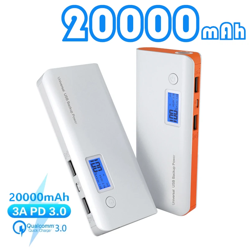 

New Power Bank 20000mAh Portable Large-capacity Phone Fast Charger LED Lighting Powerbank LCD Digital Display 2 USB Travel