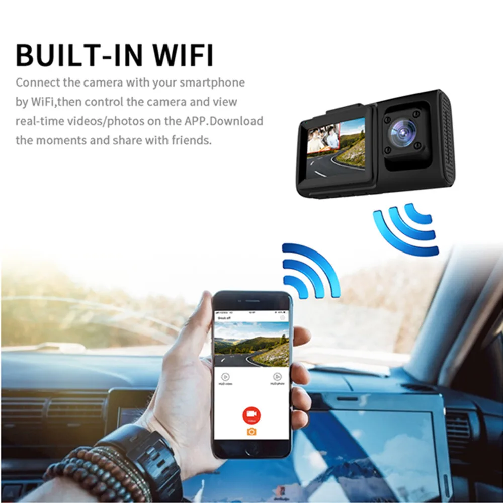 Автомобиль V18 + передняя и кабина Wifi видеорегистратор 2 &quotips 150 ° широкоугольный