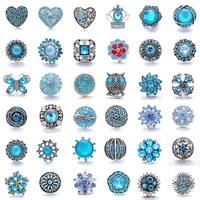new hot 5pcslot snap jewelry 18mm snap buttons light blue rhinestone flower snap buttons fit 18mm snaps bracelets bangles