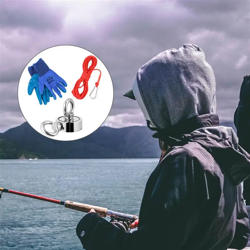 

1 Set Double Side Eyebolt Fishing Magnet Fishing Kit Round Magnet Detectors