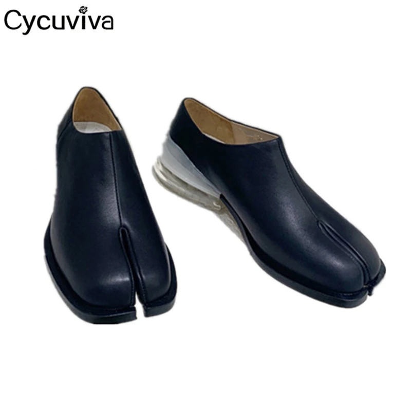 Дизайнерские женские туфли на плоской подошве с разрезом Лоферы из натуральной