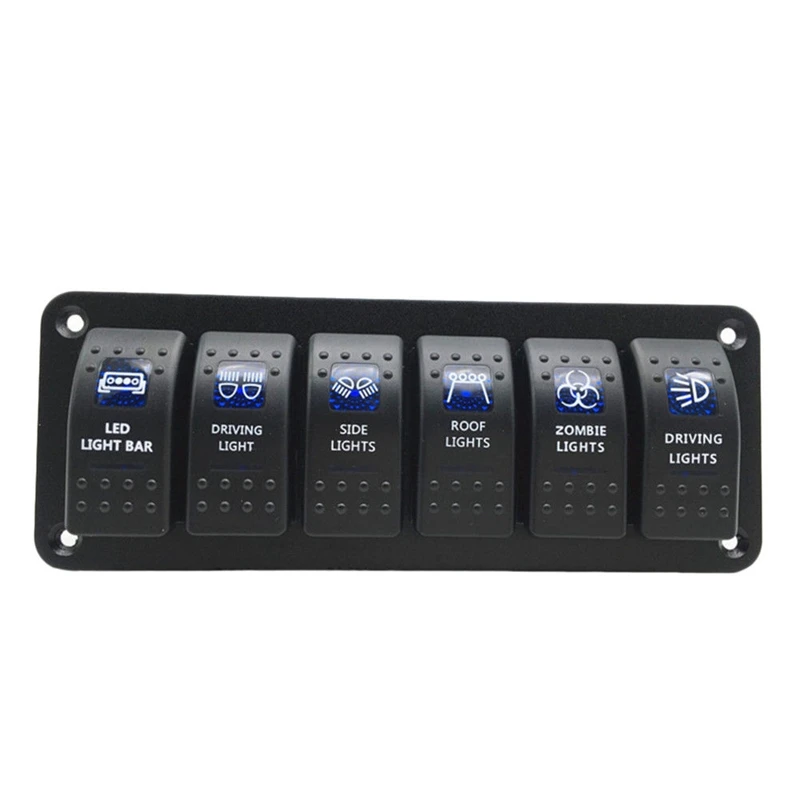 

Водонепроницаемый 6-кнопочный 2-светодиодный клавишный выключатель, панель автоматического выключателя, 12 В, лодка, морская