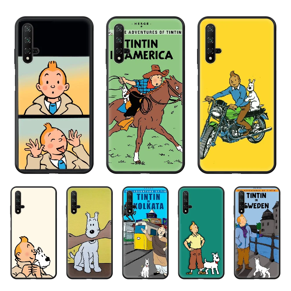 

Tintin Ddark Illustration Phone Case hull For huawei honor 7 8 9 10 20 A S X Lite Pro black cell cover luxury hoesjes trend