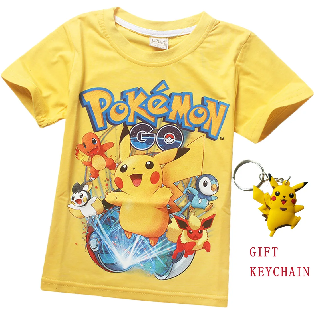 D3938-yellow Подарок цепочка для ключей для мальчиков с принтом pokemon футболка детские хлопковые летние платья для девочек, рубашка 3D принт футболка «Пикачу» для детей Одежда для девочек футболки - Цвет: D3938-yellow