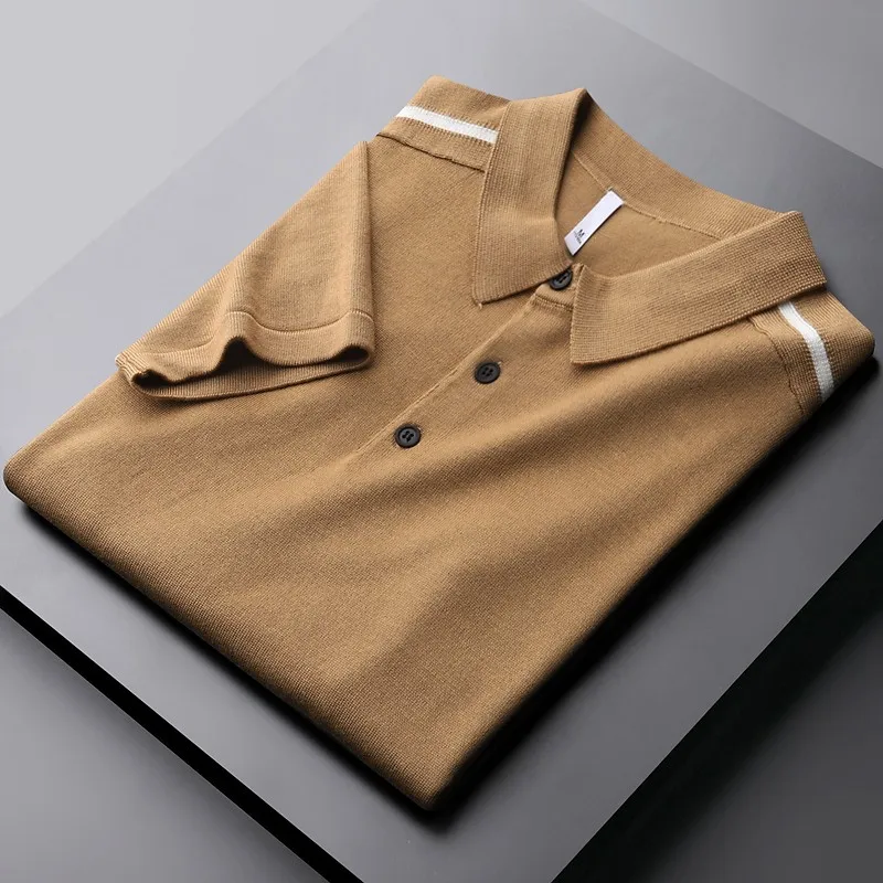 

Brand Summer Knitted Male T-shirts Luxury Solid Color Short Sleeve Spring Mens T-shirts Fashion Slim Business Casual Man Tshirt