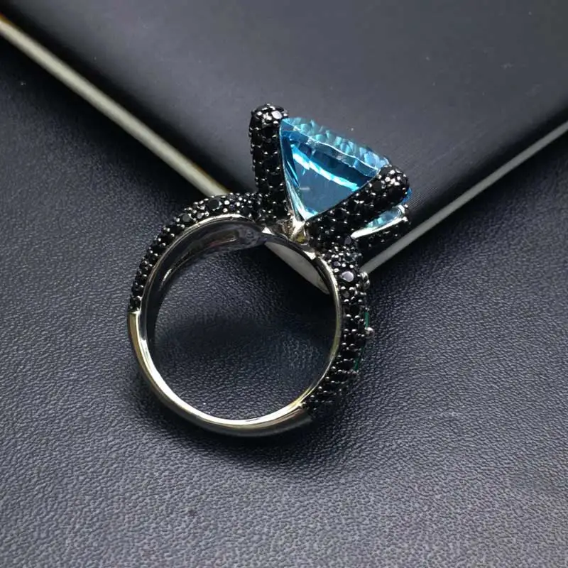 CSJ кольцо из стерлингового серебра 925 пробы с натуральным голубым топазом