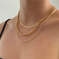 ailodo fashion multilayer snake chain necklace for women vintage gold color statement necklace collier party jewelry girls gift