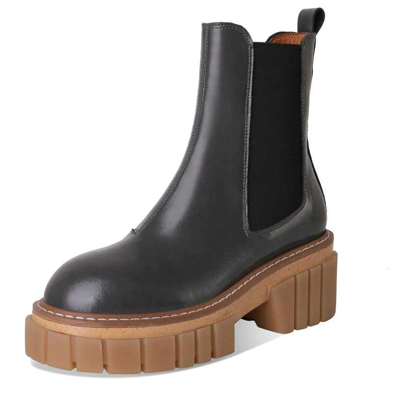 

Concise Elastic Band Platform Female Women Winter Boots Genuine Leather Chunky high Heels Pumps Working Party Shoes Woman