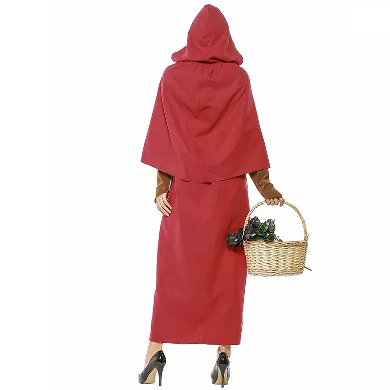 Vintage Women Halloween Little Red Riding Hood Peasant Costume Female Medieval Renaissance Outfit Steampunk Set For Ladies XXL |