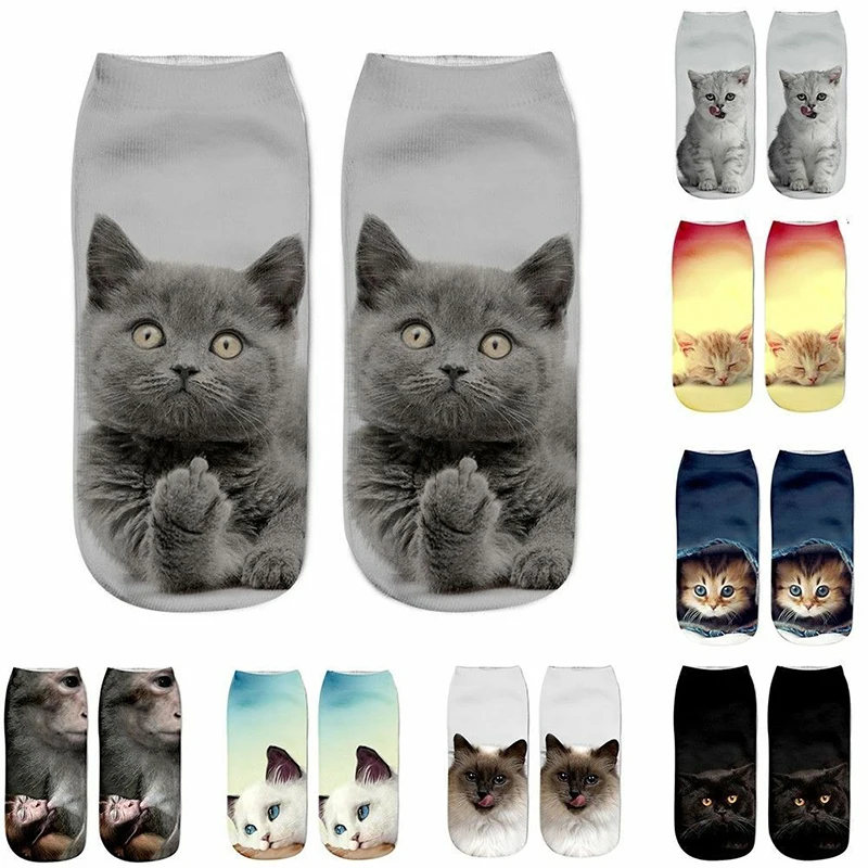 

3D Personality Cat Casual Socks Winter Christmas Funny Girl Fashion Cute Creative Print Anklet Socks Deodorant Breathable