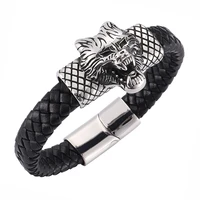 new punk wolf head ornament genuine leather bracelets for men cuff bangle wristband jewelry gifts sp0288