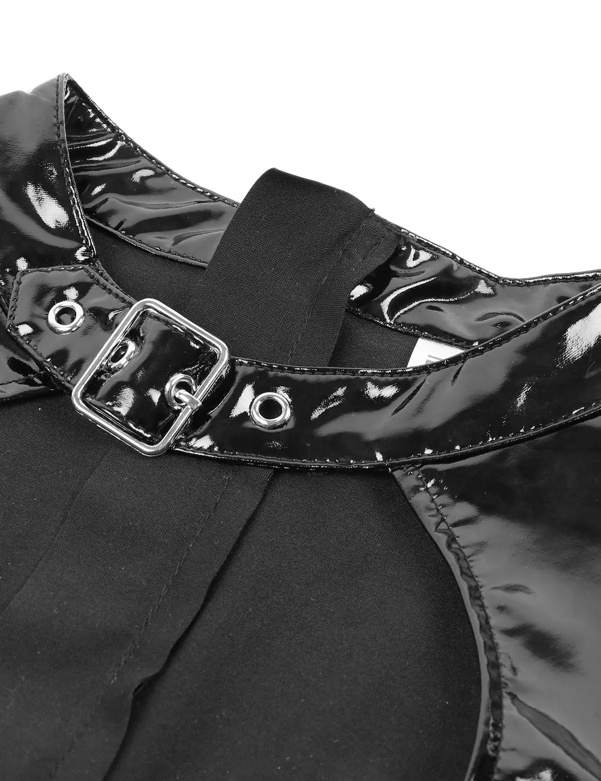 

Womens Wet Look Patent Leather Lingerie Bodysuit Adjustable Collar Neck Short Sleeves Double-ended Zipper Nightwear Hot Clubwear