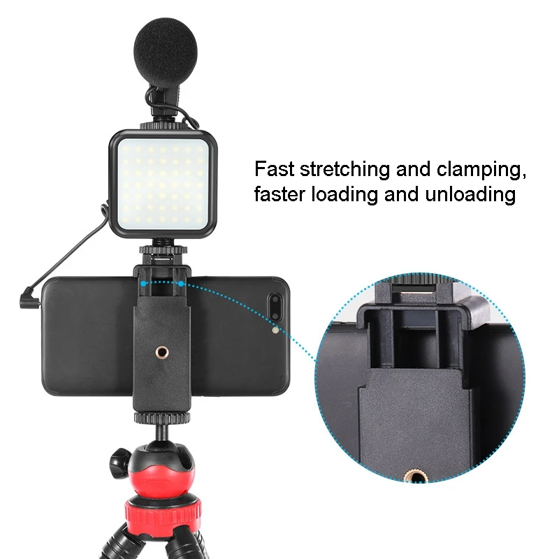 

Smartphone Video Kit Phone Bracket Microphone LED Lights Combination Set for Vlog Live Phone Recording