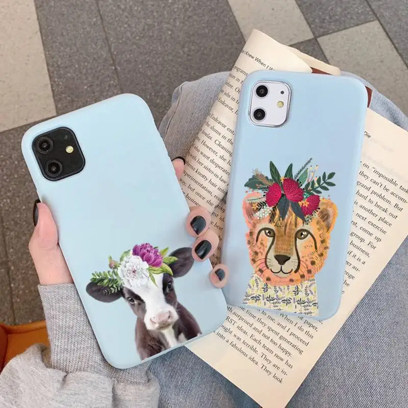 

Animal Wearing Flower Phone Case Soft Solid Color for iPhone 11 12 13 mini pro XS MAX 8 7 6 6S Plus X XR