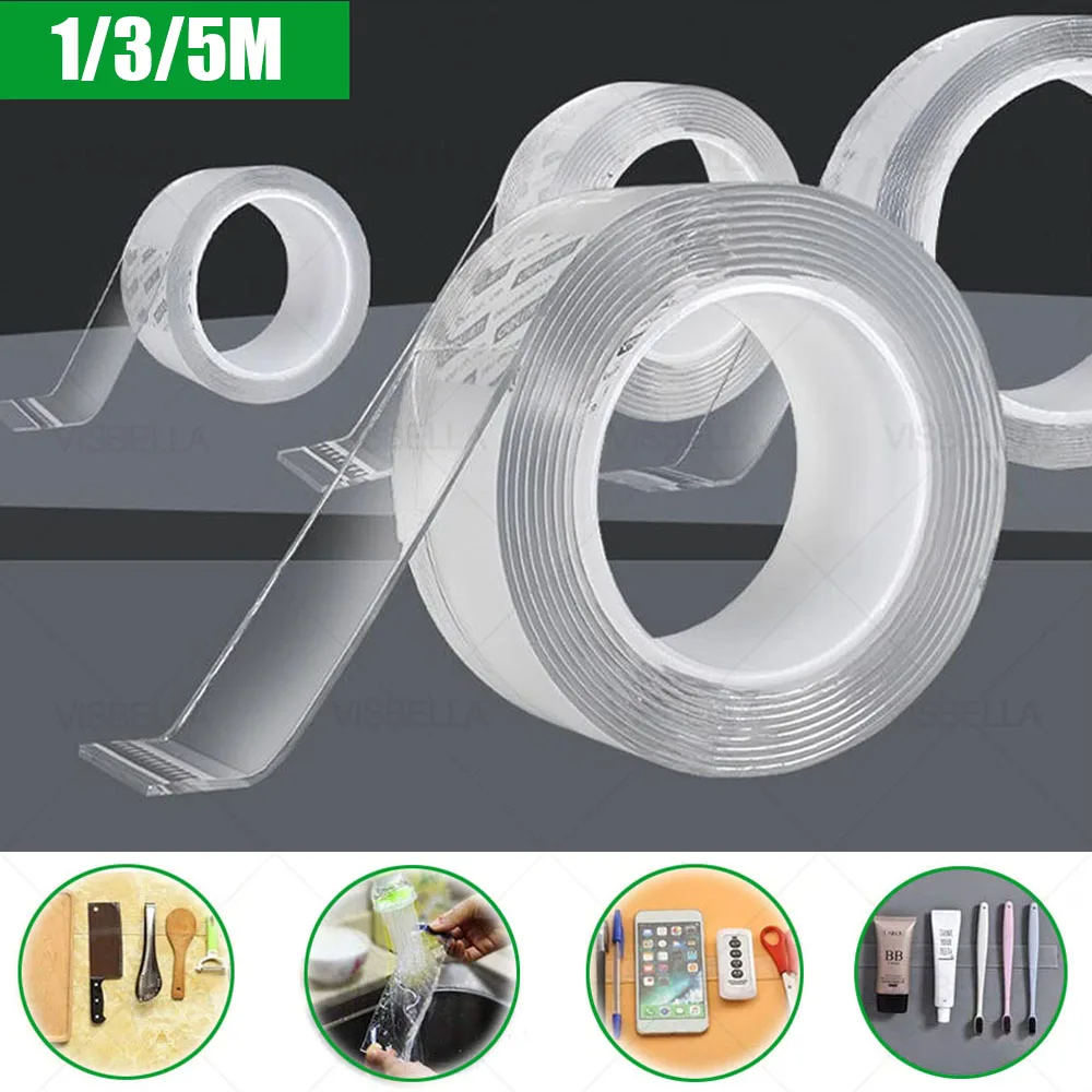 

100/300/500mm Waterproof Tape Double Sided Adhesive Traceless Transparent No Trace Reusable Home Improvement Silicone Tapes