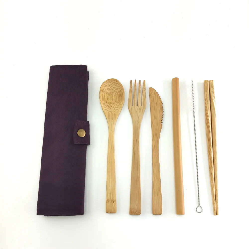 Straw Kitchen Utensil With Cloth Bag Eco-friendly Travel Reusable Portable Bamboo Cutlery Set Spoon Fork Chopsticks | Дом и сад