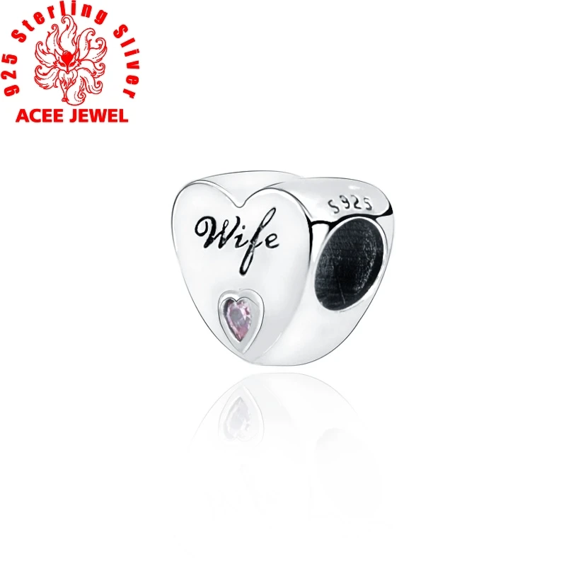

2019 autumn New 925 Sterling Silver Beads Wife Love Heart Charms Pendant fit Original pandora Bracelets Women DIY Jewelry
