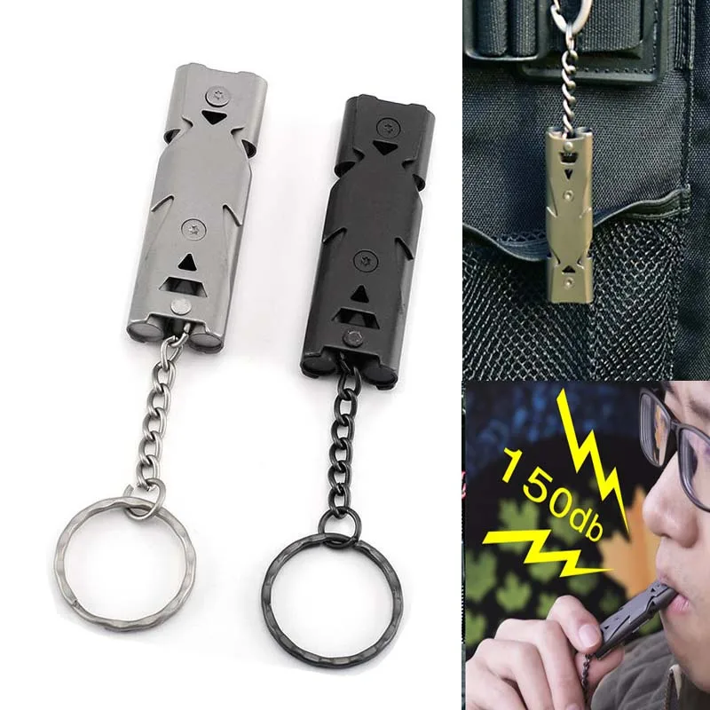 

Outdoor EDC Survival Whistle High Decibel Double Pipe Whistle Stainless Steel Alloy Keychain Cheerleading Emergency Multi Tool