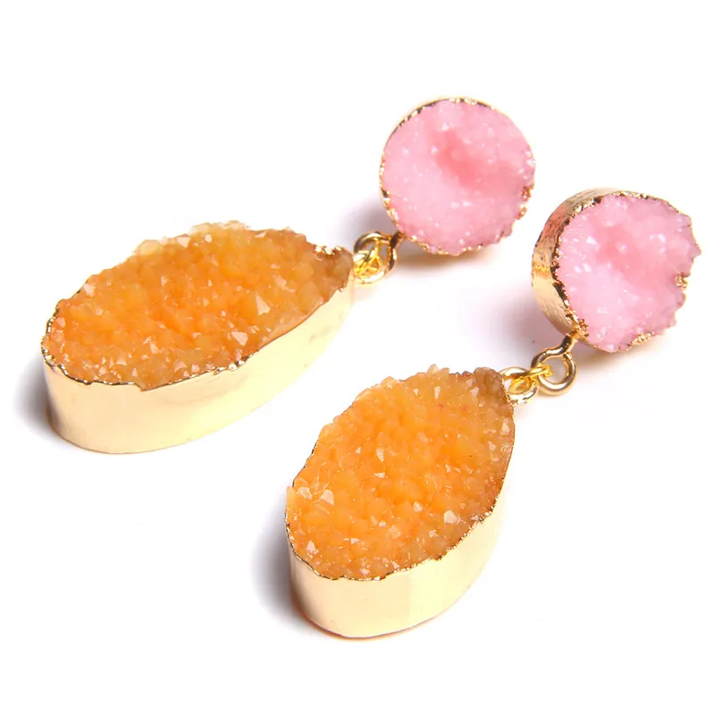 Круглые серьги подвески с натуральным камнем смешанные цвета зеленый друг кварц