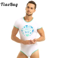 tiaobug men one piece adult baby diaper lover short sleeves press button crotch letters printed male bodysuit romper pajamas