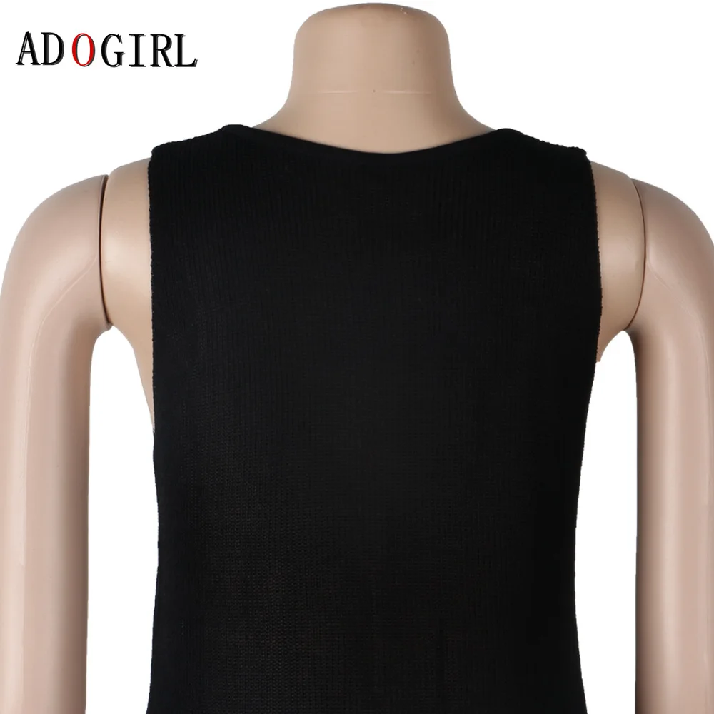 

Adogirl Summer Women Hollow Out Sleeveless Bandage Dress Sexy See Through Mesh Bodycon Dress Evening Party Dresses Streetwear