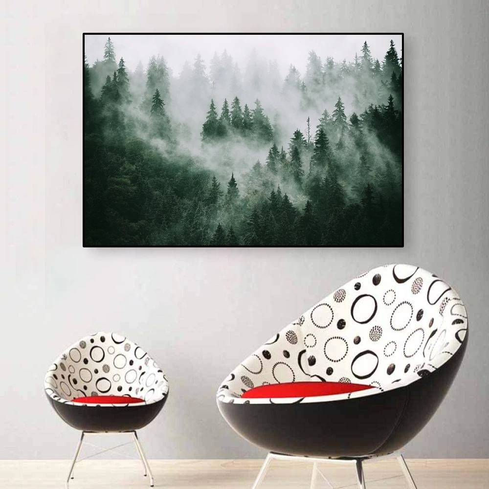 Laeacco скандинавском стиле Туманный лес Пейзаж Настенный художественный постер