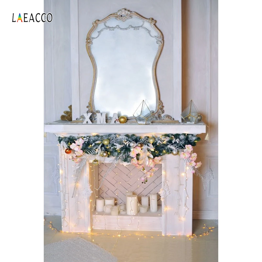 Рождественские декоративные фоны Laeacco для фотосъемки с камином и зеркалом |