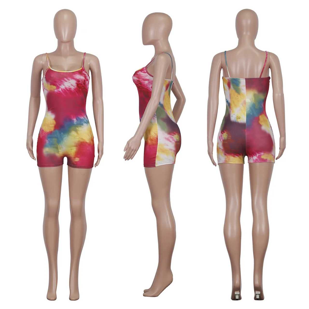 

Cutubly Slim Summer Playsuits Tie Dye Sexy Playsuit for Women Spaghetti Strap Rompers and Jumpsuits for Women Skinny Sexy Romper