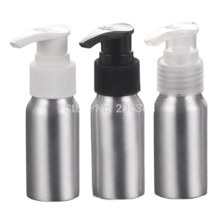30ml Aluminium bottle metal bottle with white/transaprent black lotion pump