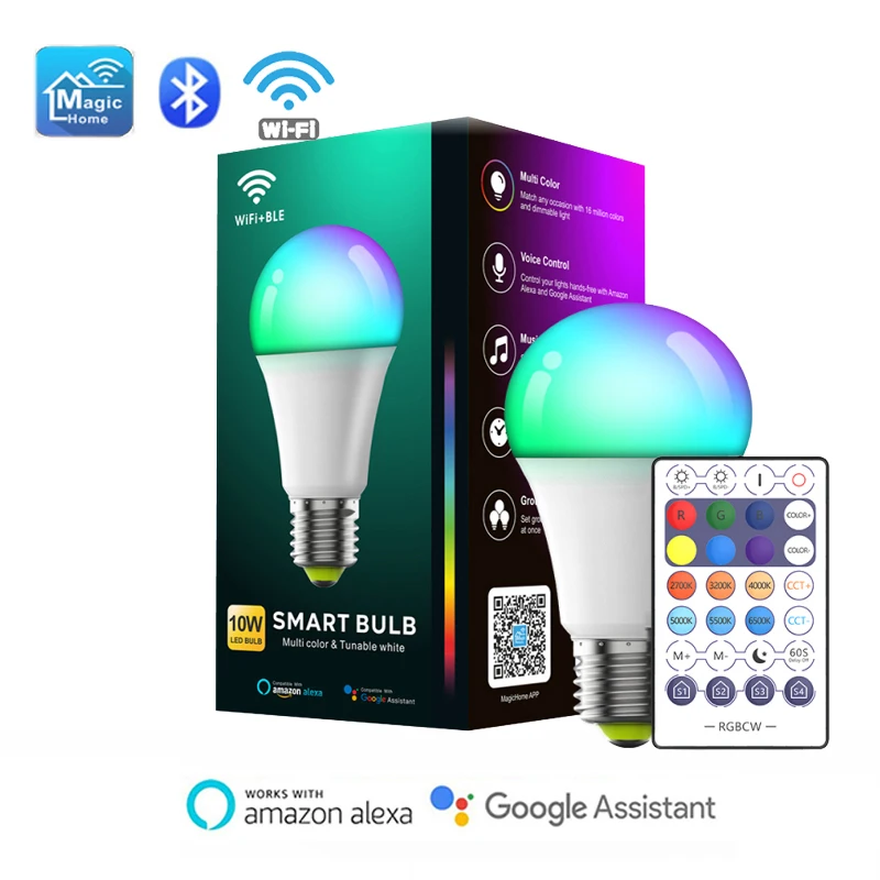 

Хит продаж, умные музыкальные RGB-лампы с Wi-Fi, Bluetooth, E27, 10 Вт, с яркой яркостью, таймером, дистанционным управлением через приложение, голосовым ...