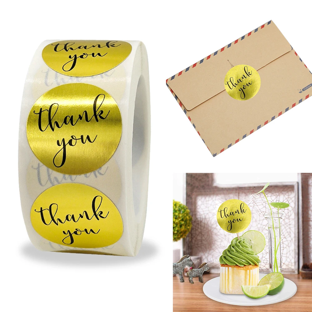 

500 Pieces/roll 2.5cm Gold Round Thank You Sticker PGift Wrapping DIY Label Decoration Diray Stationery Sticker