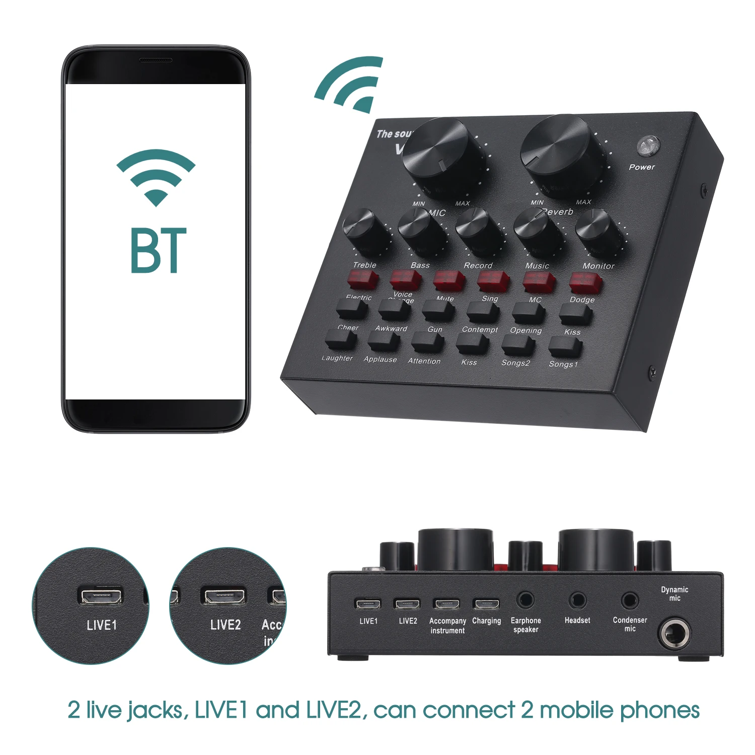 V8 мобильный телефон звуковая карта Bluetooth Mic Live USB внешняя DSP чип 12 звуковых