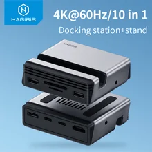 Hagibis USB C Hub Type-C Docking Station Type-C to 4K HDMI-compatible PD SD/TF Card Reader RJ45 Phone Holder Stand For MacBook