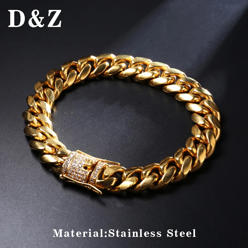 D &amp Z нержавеющая сталь кубинская звеньевая цепочка браслет для мужчин Золото