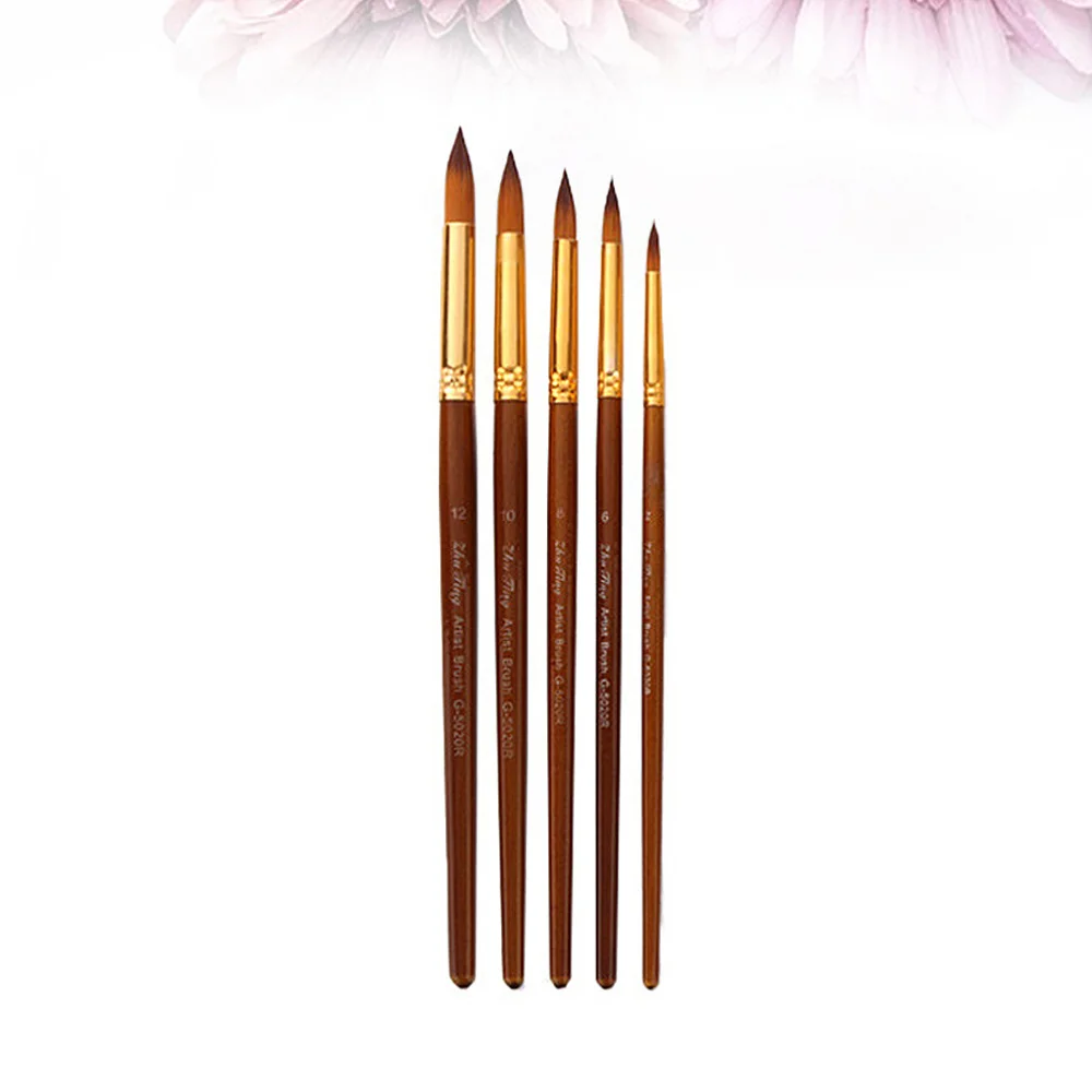 

5Pcs Nylon Wool Paint Brushes Wood Handle Oil Painting Brush Gouache Acrylic Oil Painting Brush for Students Artists Use (Slant