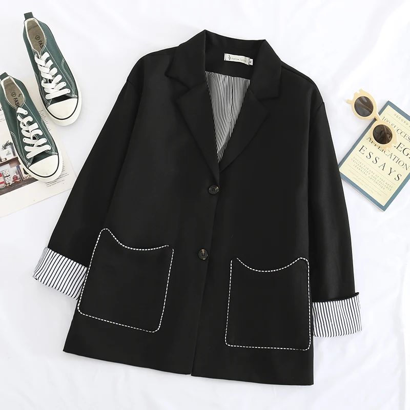 

Модные маленькие Костюмные пальто размера плюс, новинка 2020, весна-осень, корейские свободные тонкие женские куртки большого размера с длинн...