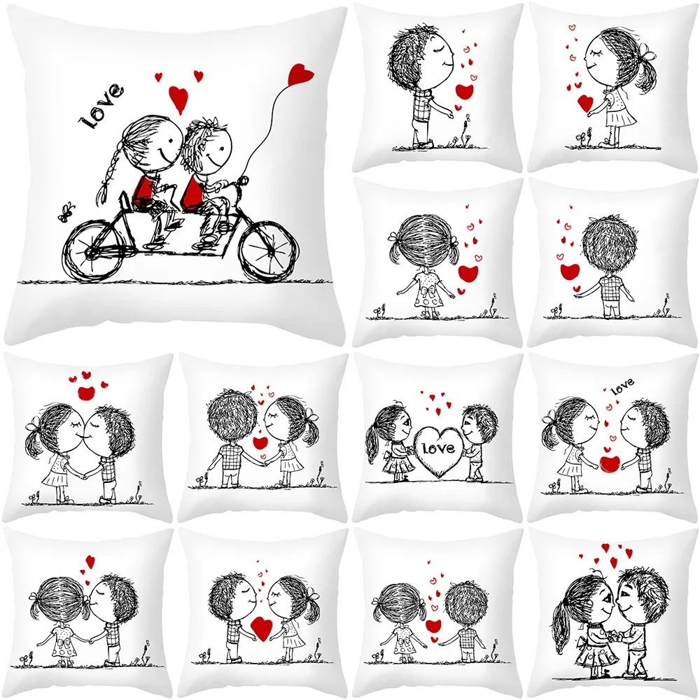 

Couples Printed Cushion Cover 45x45cm Valentines Day Decor Valentines Day Throw Pillowcase For Wedding Valentines Decoration