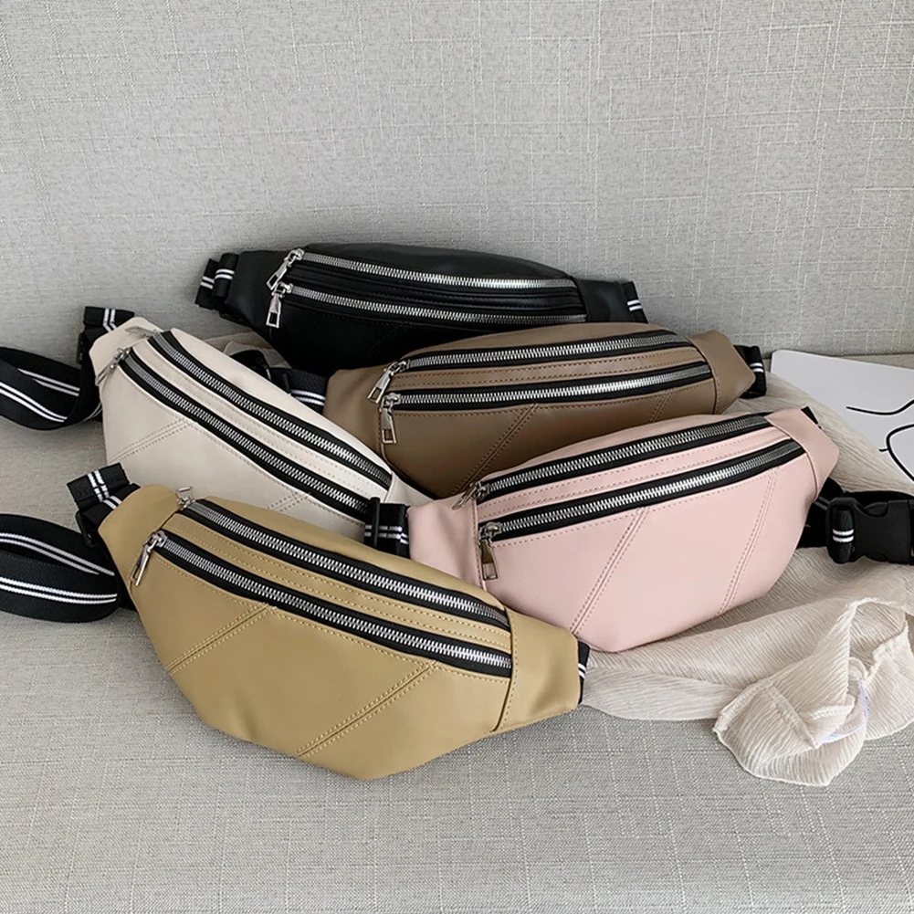 Модная женская поясная сумка из искусственной кожи однотонная двухслойная на