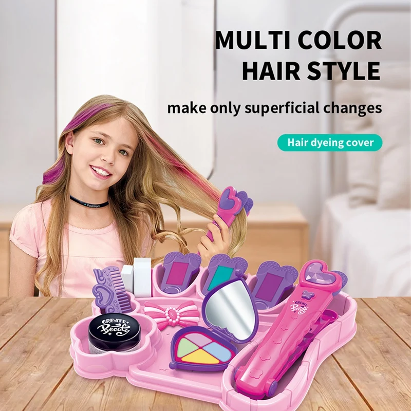 

Hair Dyeing Set Children's Play House Beauty Set Girl Makeup Toys Accessories Hair Braid Weave Toys for Girl