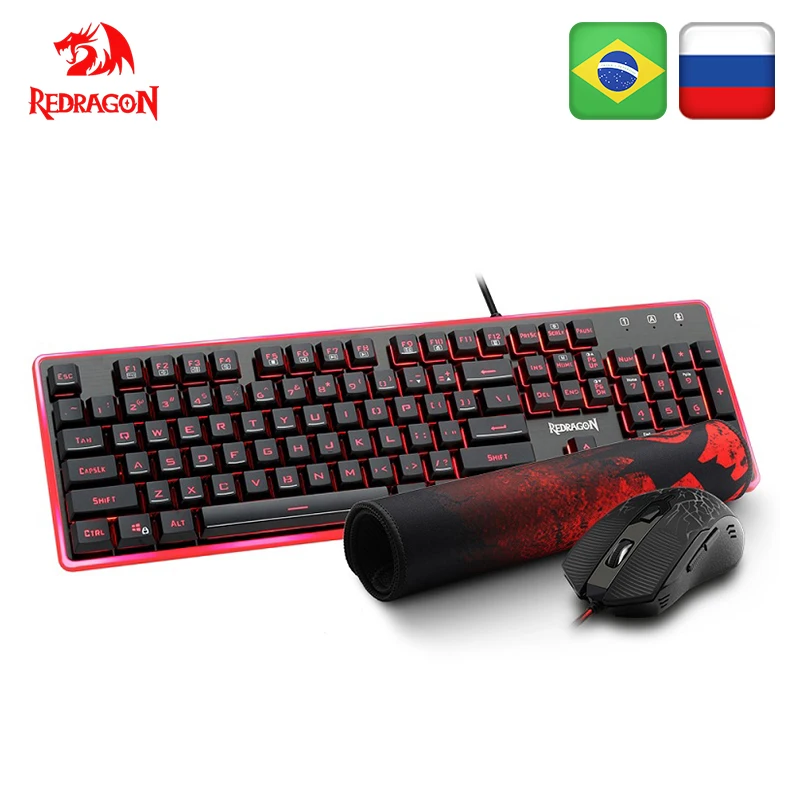 Redragon S107 USB Gaming Membrane RGB Keyboard mouse pad combos 104 keys 3200 DPI 6 buttons Mice Set Wired computer PC game