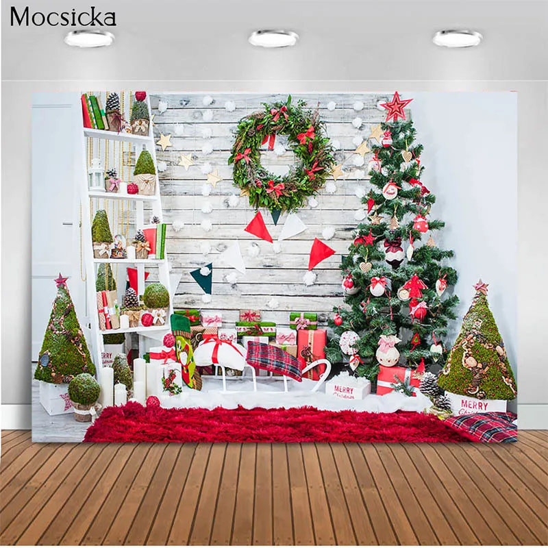 

Mocsicka Christmas Background Christmas Tree Wreath Decoration Style Child Portrait Photo Background Photography Studio
