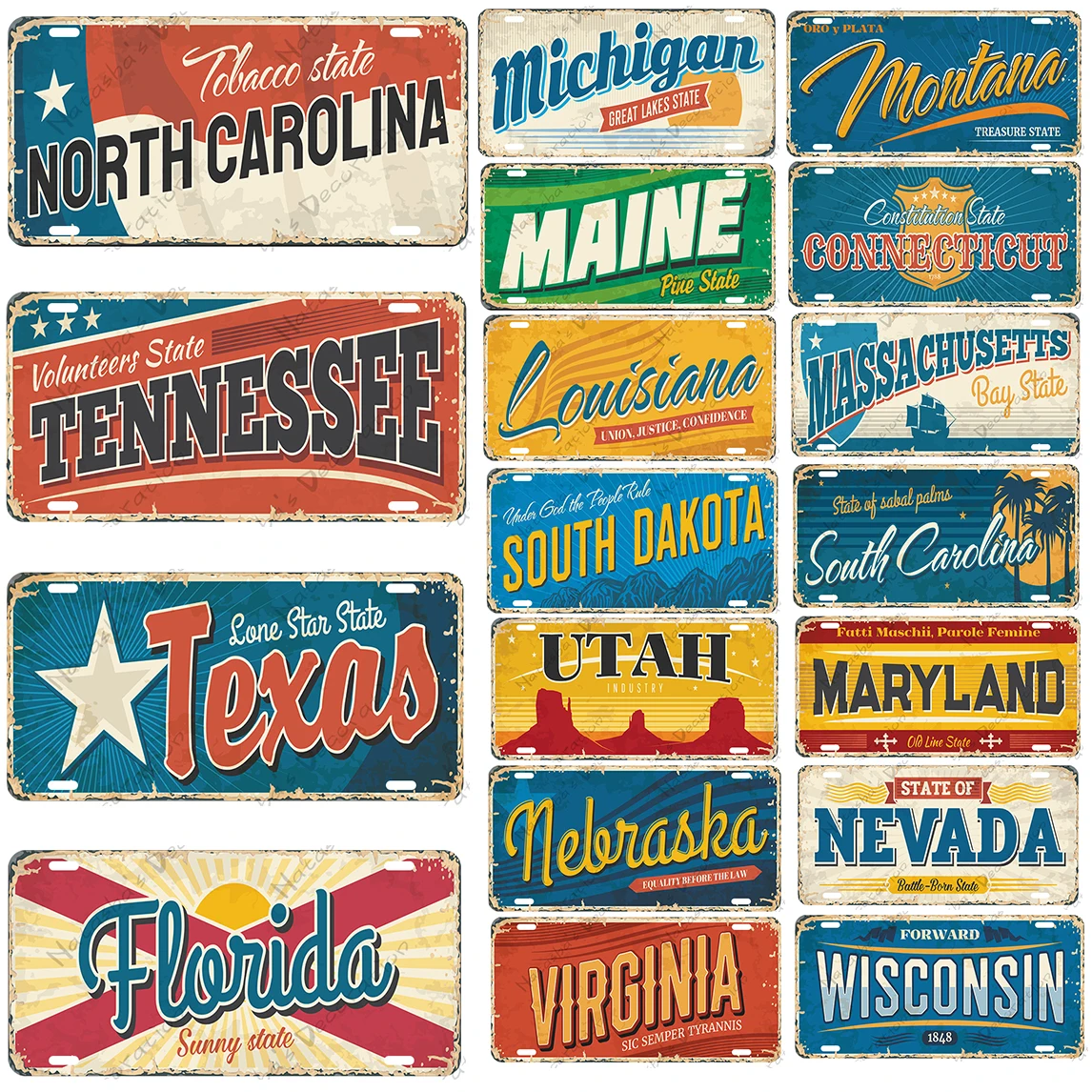 

Travel Destination Metal Wall Plate Landmarks Vintage Poster States Smybols Metal Tin Sign Club Pub Bar Home Wall Decor Signs
