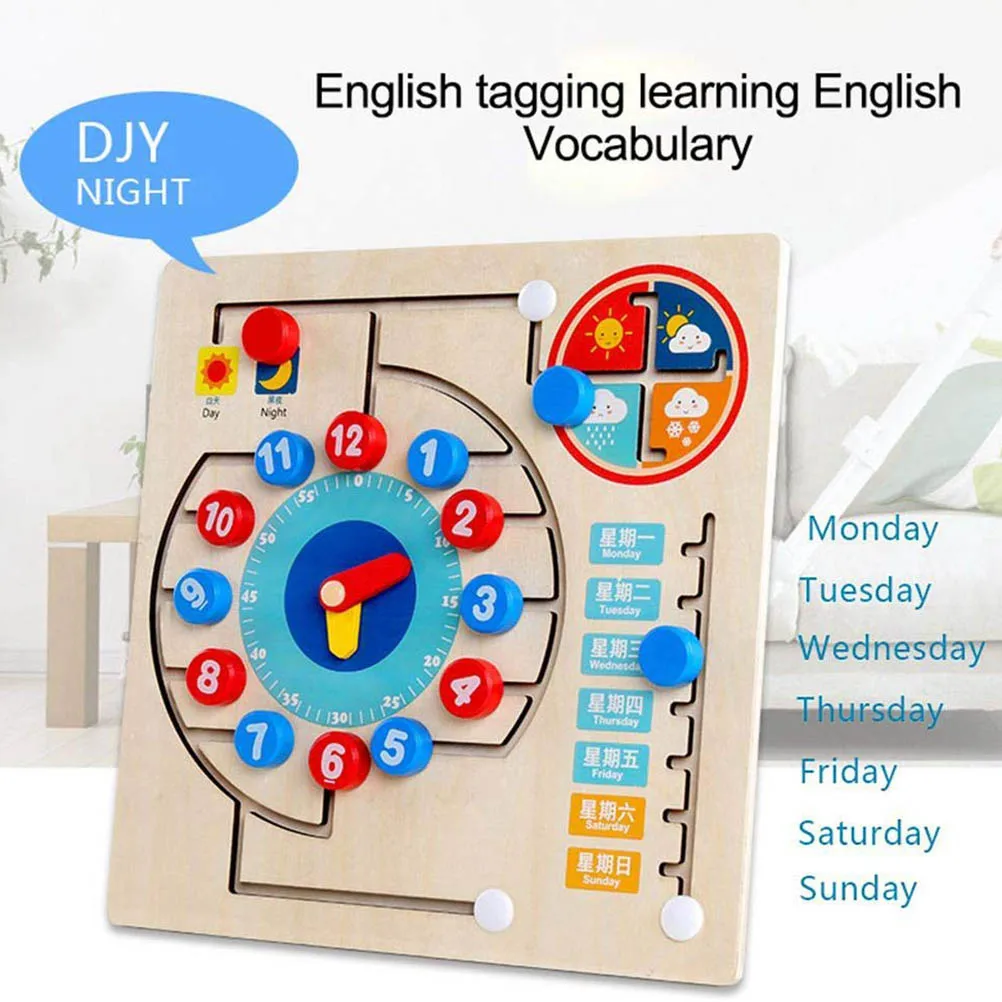 Деревянные детские когнитивные игрушки обучающие школьные часы с календарем