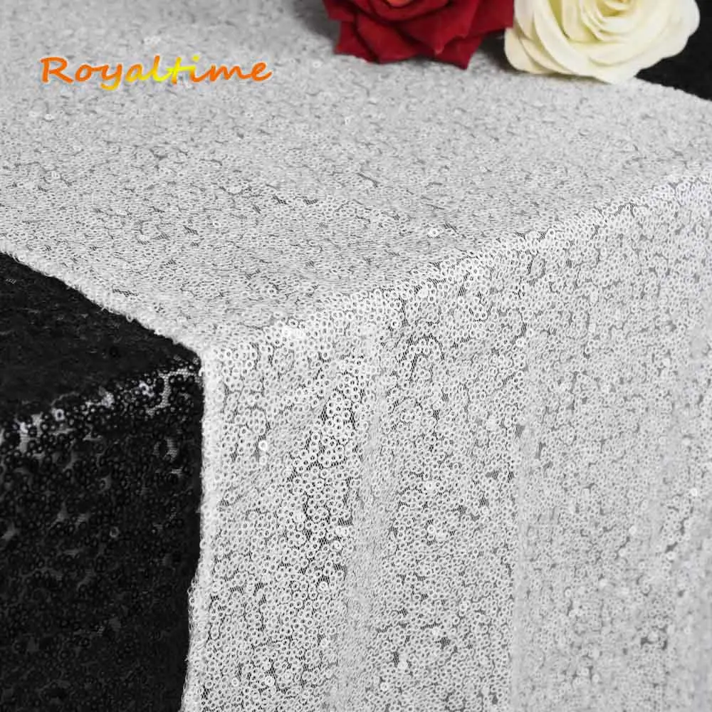 White 30x180cm Christmas Green/Fuchsia/Burgundy/Rose Gold Sequin table runner for Party table cloth Weddings Decoration Table Runners - Цвет: White