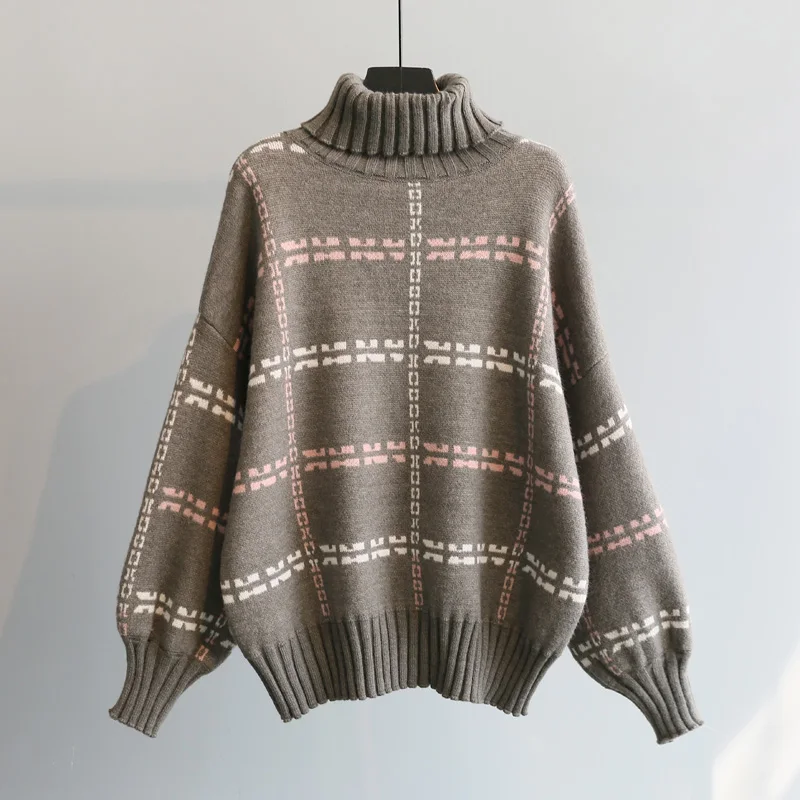 Gaganight Harajuku Plaid Women Sweater Long Sleeves Turtleneck Vintage Pullover Female Soft Winter Thick Warm Sweaters Korean | Женская