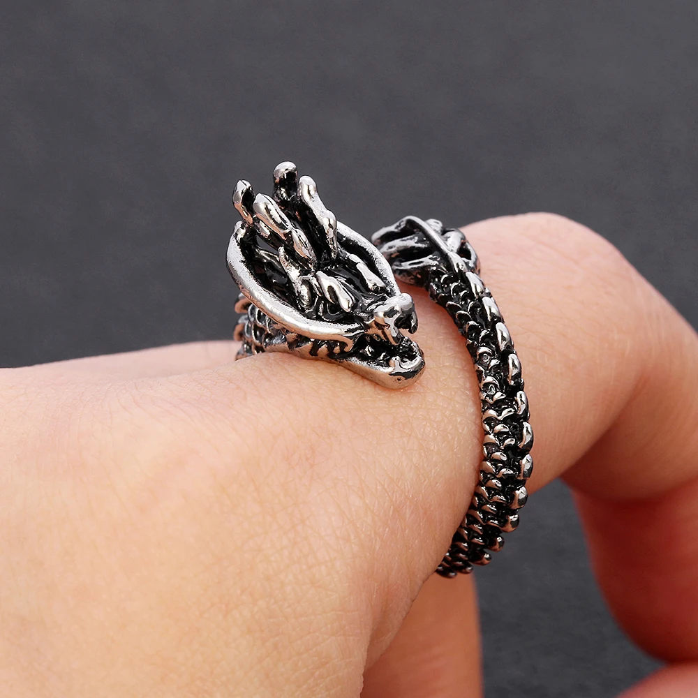 Винтажное панк кольцо с драконом массивное металлическое байкерское в стиле рок