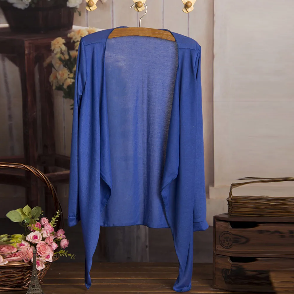 Женская однотонная блузка средней длины длинный кардиган Летний Тонкий вязаный