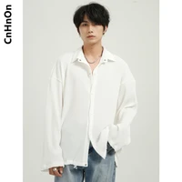spring new products korean style simple loose trend solid color long sleeved shirt men m6 ar h1050